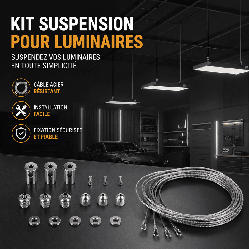 Kit de Suspension Réglable pour Éclairage LED Hexagonal – Plafond & Garage